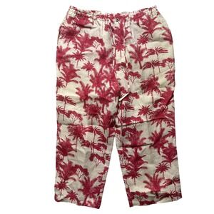 Jamaica Bay Linen Palm Tree Pants Tropical Resort Y2K‎ Beachy Size L Coastal